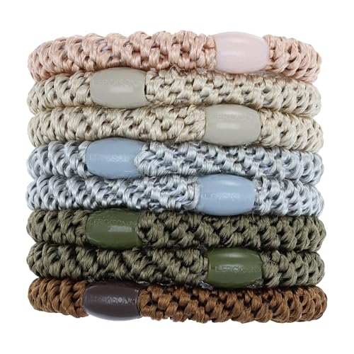 Image of L. Erickson Brown and Green Hair Ties for Thick Hair, Grab & Go Ponytail Holders, 8 Pack, Toasted, Thick No-Crease Bands with Strong Hold, Damage-Free Design, Warm Earthy Mix