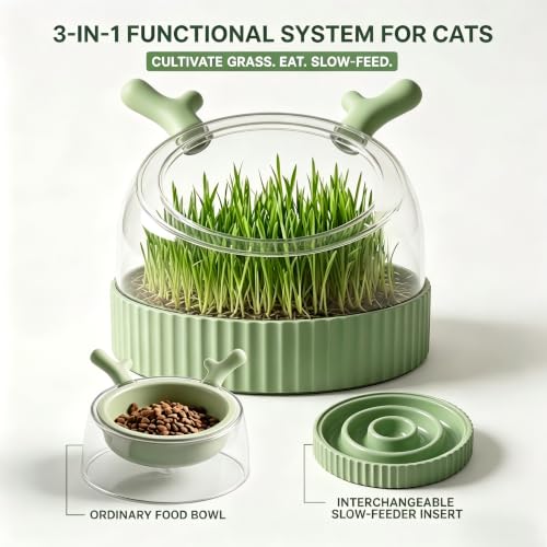 3-in-1 Cat Grass & Slow Feeder Kit – Grow, Feed, Digest — view 2