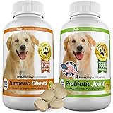Amazing Combo Dog Turmeric and Probiotics for Dogs - Pure All-Natural Pet Antioxidant - Promotes Shiny Coat, Brain Health, Eliminates Diarrhea Gas and Joint Pain, 120 Tasty Chews x 2