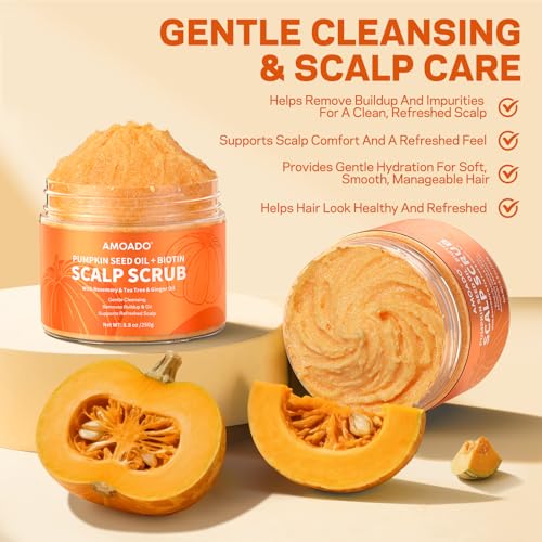 Scalp Scrub, Pumpkin Seed Oil Scalp Exfoliator With Biotin & Rosemary, Sulfate Free Scalp Detox for Itchy Scalp & Dandruff & Buildup Removal & Hair Growth, Hair Scrub with Scrubber - Image 3