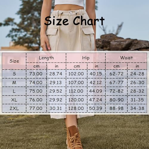 Women's Long Denim Cargo Skirt Elastic Waist Drawstring Front Slit Casual Loose Jean Skirts with Pockets4