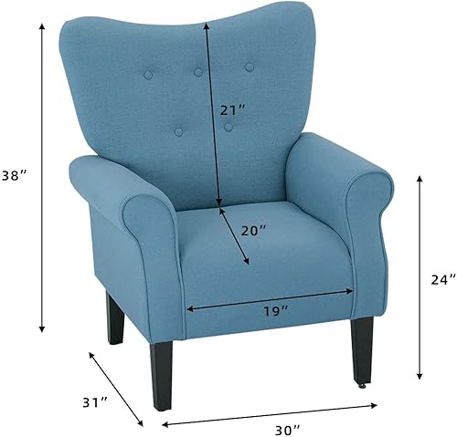 Miniatura 85 de YOLENY Silla con respaldo de ala de mediados de siglo, moderna silla de respaldo alto de tela tapizada con patas de madera, sofá individual tapizado
