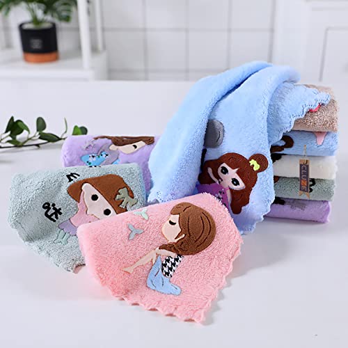 CLUZE Microfiber Wash Towels Quick Absorbent Soft Coral Fleece Kids Handkerchief- Face Towel for Girls Cute Doll Embroidered Hanky, Baby Shower Gift Set