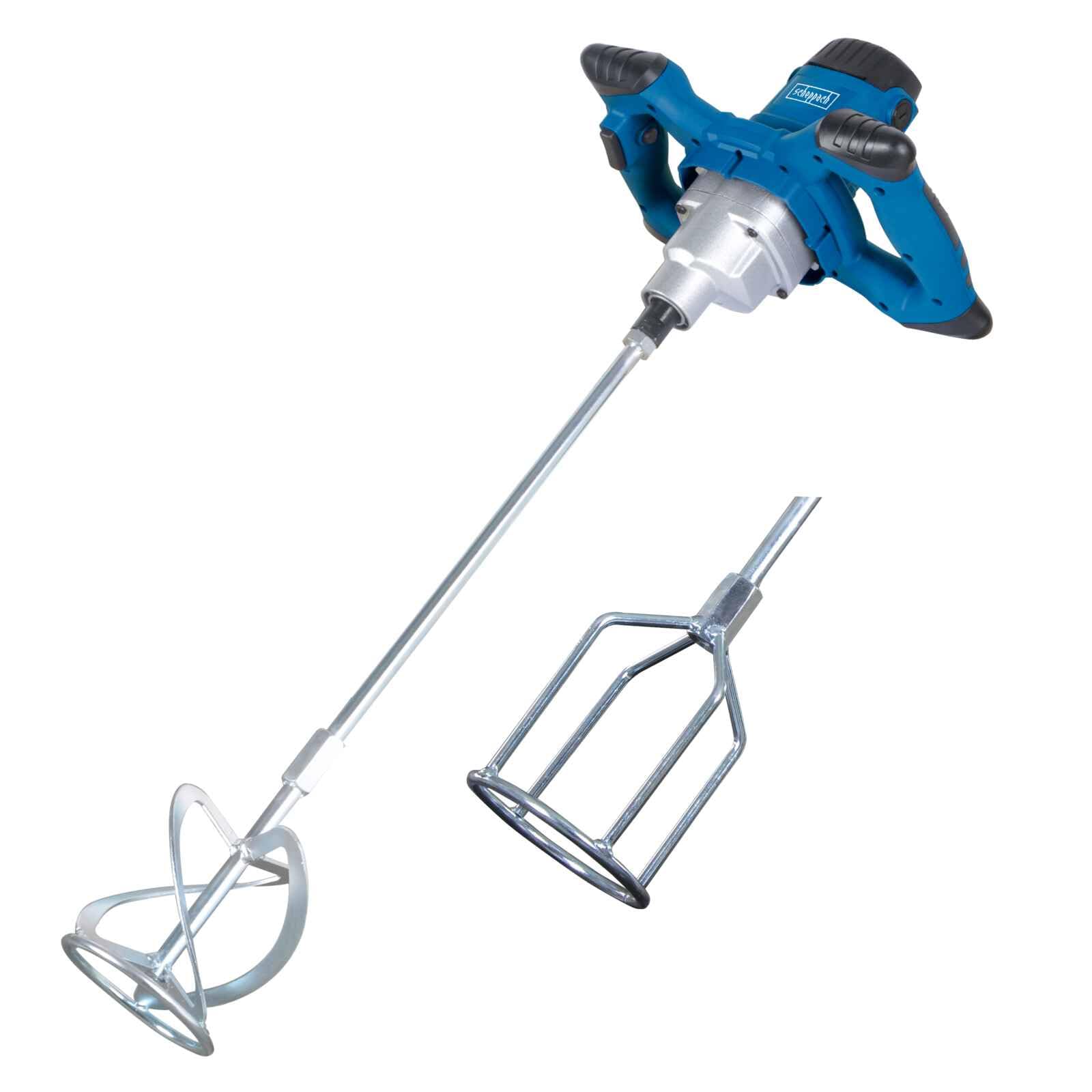Scheppach PM1200 Paddle Mixer | Variable Speed Mortar, Paint, Plaster, Concrete Mixer | 1200W 700PRM | Inc. M14 Mortar & Paint Attachment