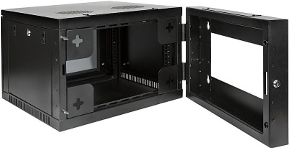Strong SR-WMS-6U Wall Mount Rack System, 6U, Steel, Black; Fully Assembled and Welded for Sag Resistance and Stability, Supports Up to 150 lbs of Equipment, Vented Top and Base for Cooling