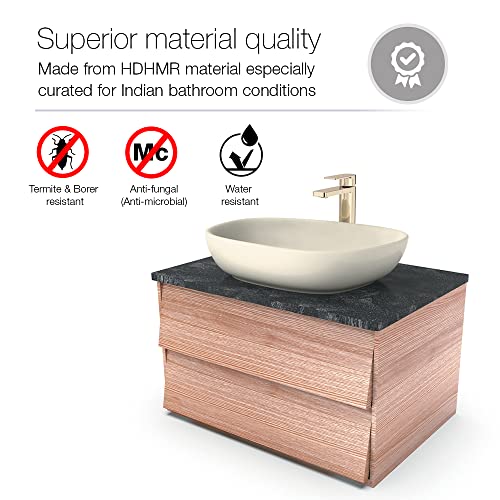 Image of Kohler Luxe Wall Mount Bathroom Vanity 750mm | Natural Oak Wood Finish Storage Cabinet | High Density Moisture Resistant HDHMR Material | Termite Proof & Durable Design | 30459IN-MWF | 5 Year Warranty