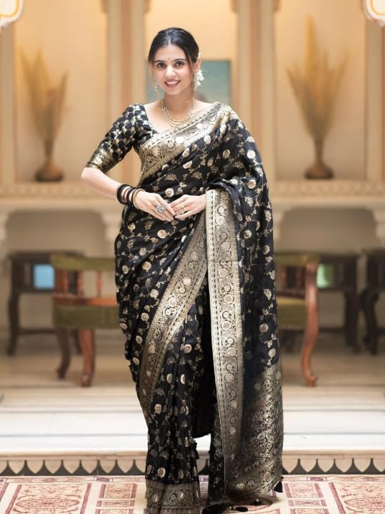 Image of Flosive Women's Soft Kangivaram Silk Saree With Copper Zari Weaving With Boluse