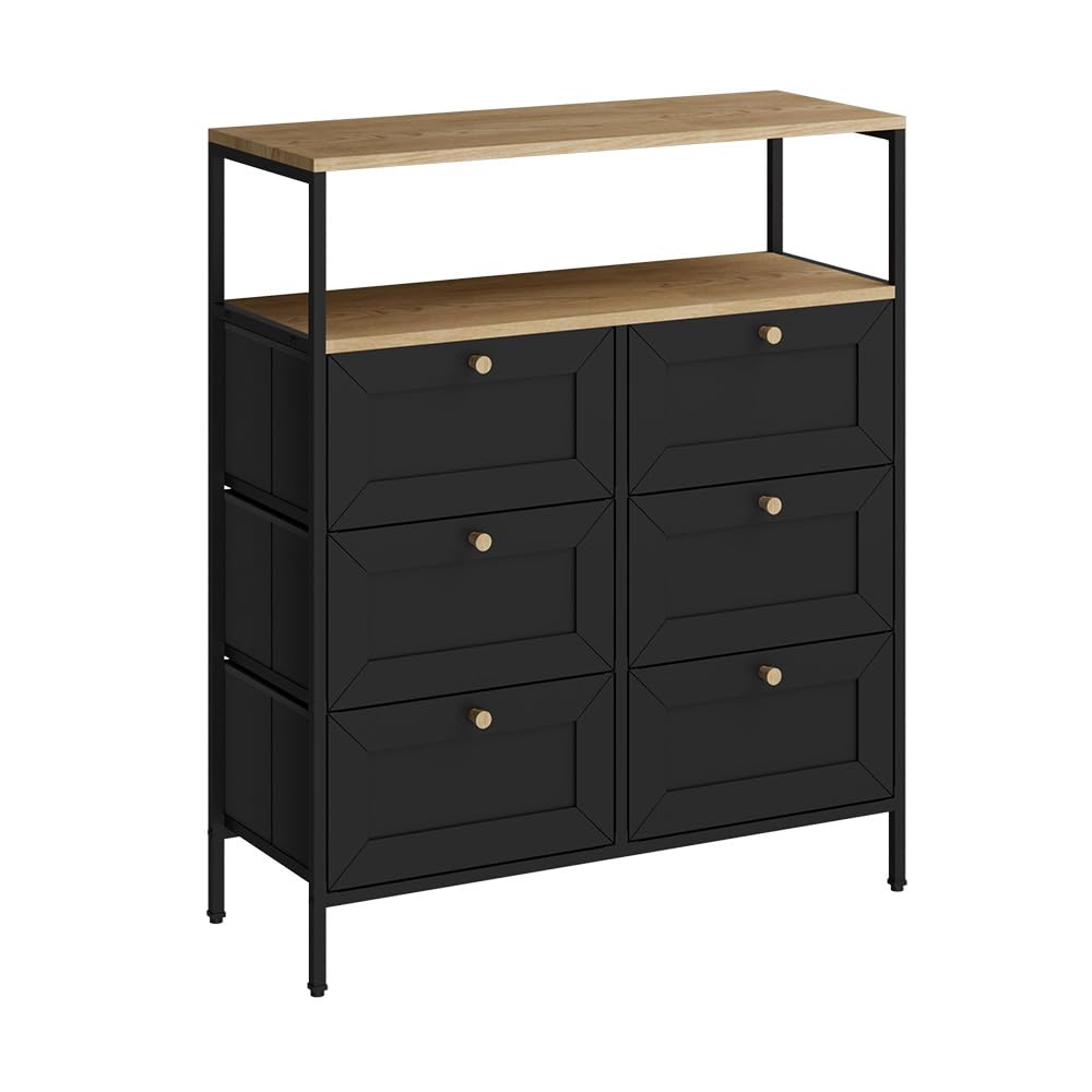 Vicco Cassettiera Belaro, Nero, 80 x 95 cm | con 6 cassetti, adatto per riporre utensili da cucina e stoviglie