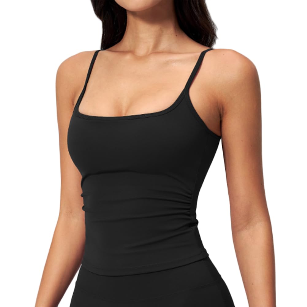 JPXJGT Yoga Tank Top Women Padded Cups Thin Straps Beautiful Back Design Tight-Fitting Quick-Drying Tank(Size:M,Color:Black)
