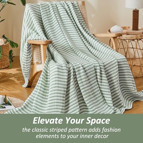 Image of EMME Cotton Muslin Blanket Couch 4-Layer Breathable Gauze Soft Lightweight Bed Blankets Adults Sage Green Throw XL (50 inch x 70 inch)