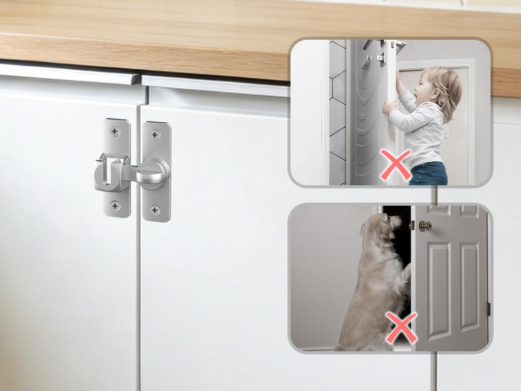 4 Pezzi Serratura Porta Catenaccio, 90/180 Gradi Serratura per Porta Scorrevole con 16 Viti, Chiavistello per Porta in Legno, Chiavistello Scorrevole, per Cucine, Camera da Letto, Studio, Bagni