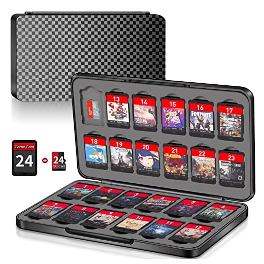 Switch Game Case Holder with 24 Cartridge Slots and 24 Micro SD Card Storage, Slim Portable Game Organizer Traveler Gift Accessories with Magnetic Closure, Protective Hard Shell and Soft Lining