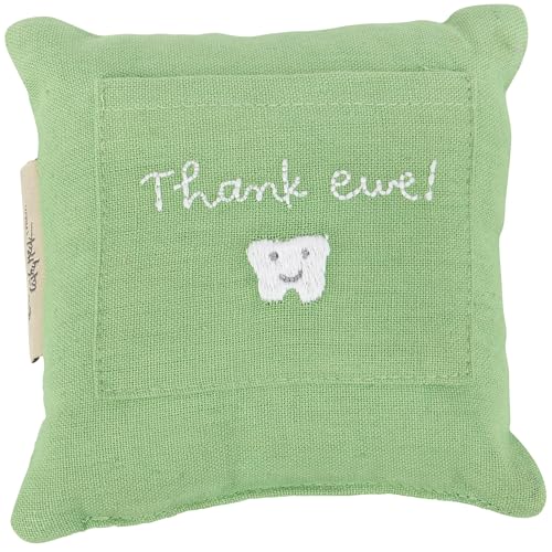 Image of Primitives by Kathy Little Farm Tooth Fairy Pillow, 5x5-Inch Cotton-Linen Blend Mini Pillow with Back Storage Pocket, Embroidered Sheep Design - Dear Tooth Fairy - Please Stop Here