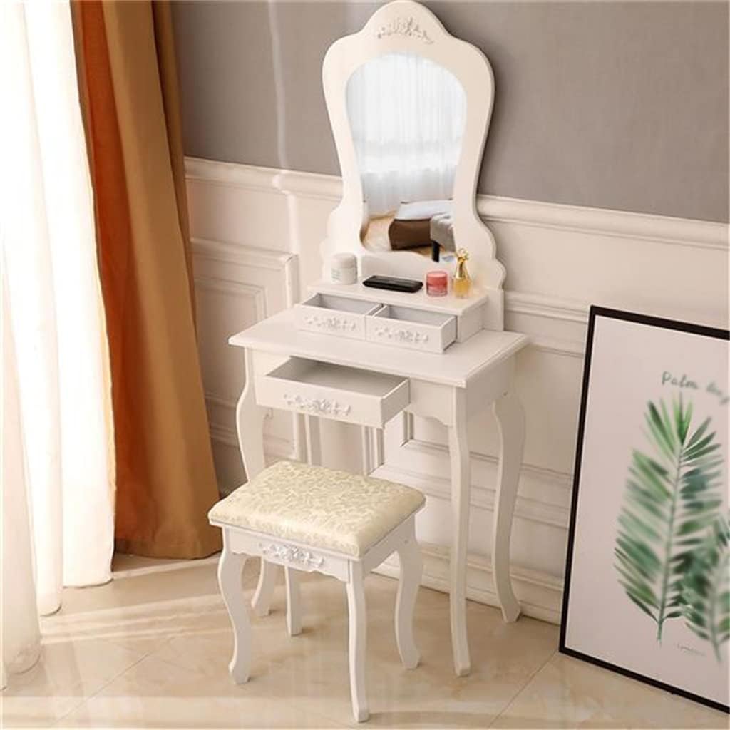 Dresser FCH Irregular Single Mirror 3 Drawer Dresser with Dressing Stool White Dressing Table Furniture