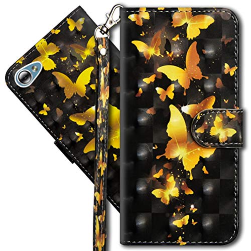 MRSTER Funda para LG Q6, 3D Brillos Carcasa Libro Flip Case Antigolpes Cartera PU Cuero Funda con Soporte para LG Q6. YX 3D Golden Butterfly