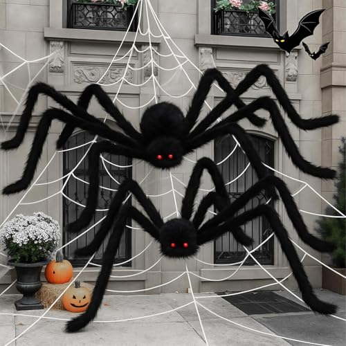 Ajuanbazha 2pcs Ragni di Halloween, Ragni Finti Realistici in Plastica, Ragno Peloso Gigante, Decorazioni Spaventose per Casa Stregata, Interni ed Esterni, Feste a Tema Horror