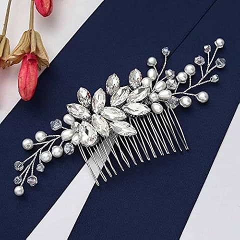 Vakkery Bride Wedding Hair Comb Slides Silver Crystal Hair Piece Rhinestone Bridal Hair Accessories for Women and Girls Cover