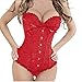 Indrah Women Emboridery Corset Top Sexy Lingerie Sets Underwear with G-string,Red,(US Size 6-8) L
