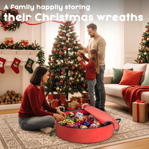 Criusia Wreath Storage Container, 2 Pack Christmas Wreath Storage Bag with Sturdy Handle, Two-way Zipper,Durable Wreath Storage Organizer Box for Holiday Decoration (Red, 24"x8") - image 6
