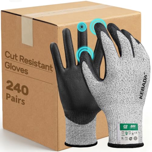 Image of C2 240 Pairs Cut Resistant Gloves, ANSI A2, PU Coated,Full-Hand Touchscreen