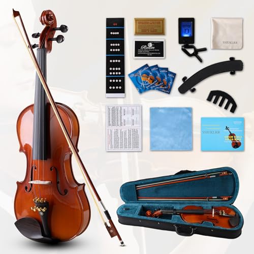 Violin 1/2 Set, Beginner Violin for Kids,Students,1/2 Violin with spruce,maple and pure ebony accessories.Violin with 10 pieces for Beginner Kids ages 5-9,Students,Professional Performers (Natural-A)