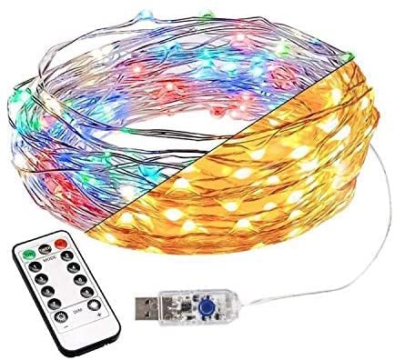 XINKAITE 8 Modes String Lights 32.8 FT/10M 100LEDS Fairy String Lights USB Powered Remote Control for Wedding Home Parties Christmas Holiday Decoration(Warm White & Colorful)