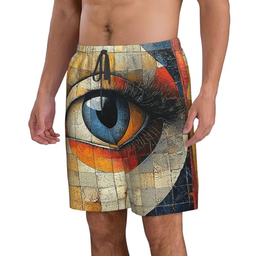 Mens Swim Trunks Board Shorts Quick Dry Shorts with Pockets - Geometric Retro Mid Century Eye Vintage2