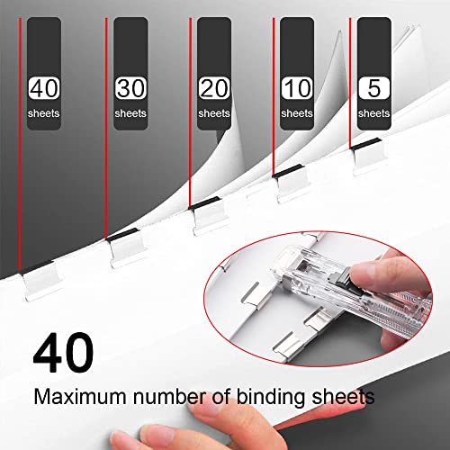 Image of Mini Push Stapler, Paper Clamp Clip Dispenser with 50 Pcs Stainless Steel Reusable Staples 40 Sheet Capacity, Portable Clip Stapler for Office Desk Accessories Home School Supplies