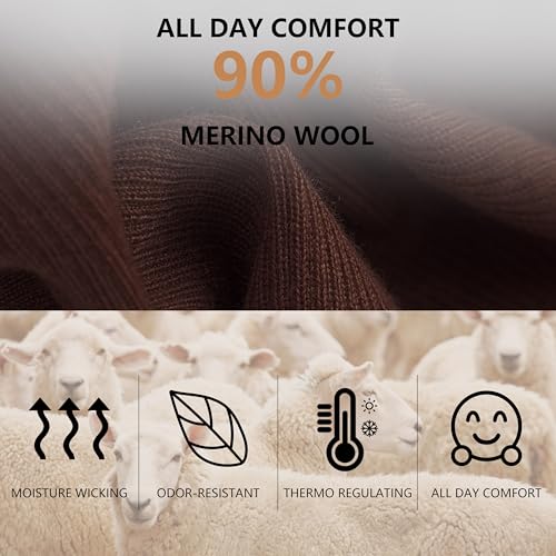 Image of Men's Women's 90% Merino Wool Running Ankle Business Athletic Casual Moisture Wicking Arch Support Everyday Thin Wool Socks, X-Large, Brown