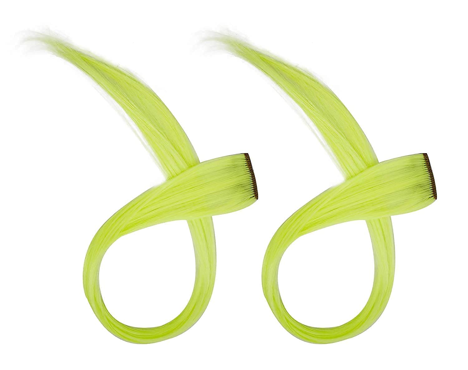 KAVIN Set Of 2 Clip In Straight Hair Extension Colored Hair Streaks Strips Extension Hairpieces Highlights Halloween Theme Hair Accessories For Girls And Women Pack Of 1 (Neon Green)-image-22