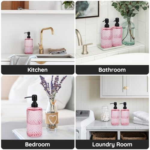 Image of Segbeauty Soap Dispenser Set, 2 Pack Refillable Glass Soap Dispenser with Stainless Steel Pump, 500ml Empty Shampoo and Conditioner Bottles for Bathroom and Kitchen Farmhouse Decor