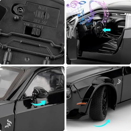 Image of WORSHIPER 1:24 Dodge Challenger SRT Exclusive Alloy Metal Pull Back Die-cast Car Model with Sound Light Mini Auto Toy for Kids for Toy Car with Sound and Light (1:24 Dodge Challenger - Black)