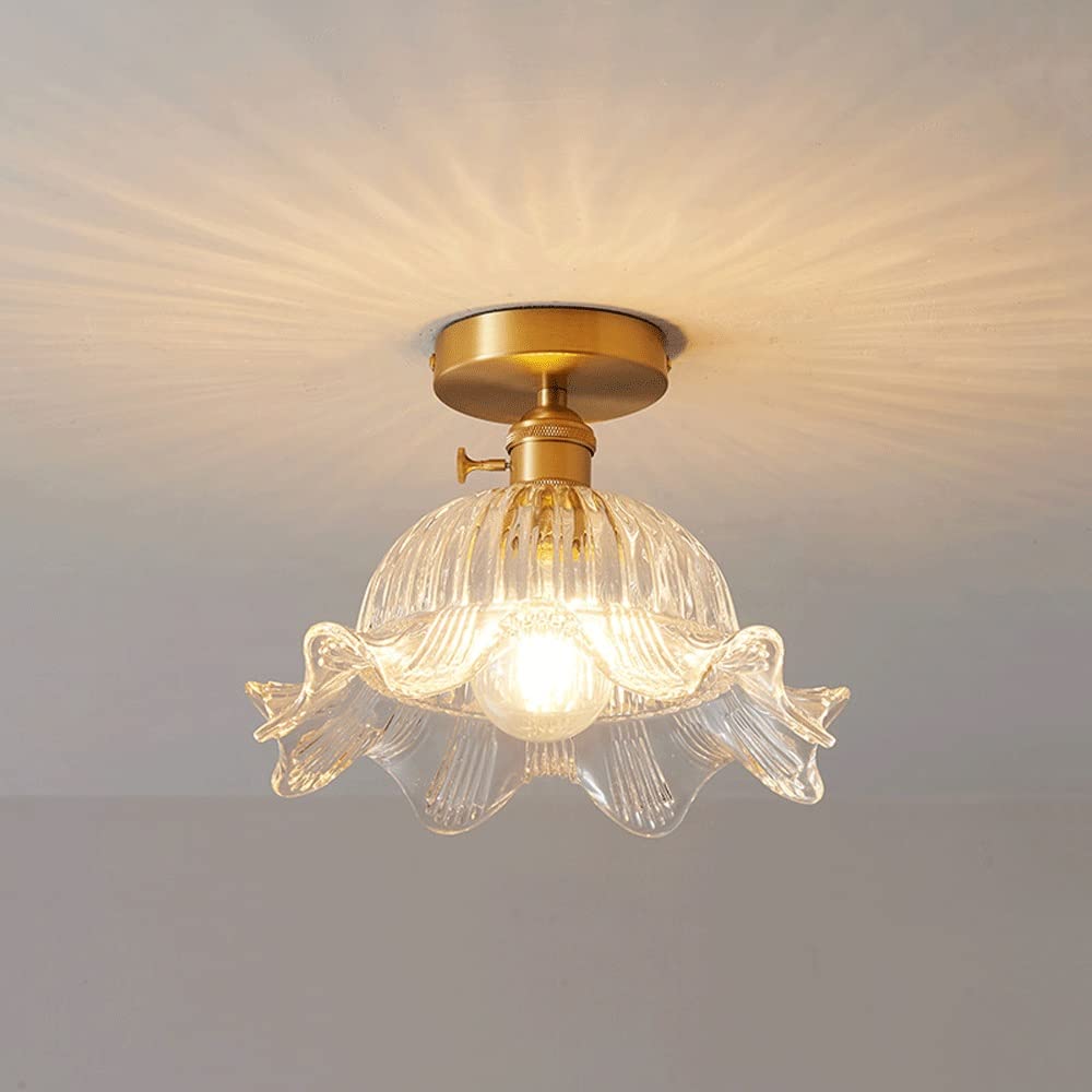 MOCIGERN Nordic Flush Mount Ceiling Light Fixture Japanese Ceiling Light with Glass Shade Droplight with E27 Base for Living Room Bedroom Foyer Hallway (Color : E(width:25cm))