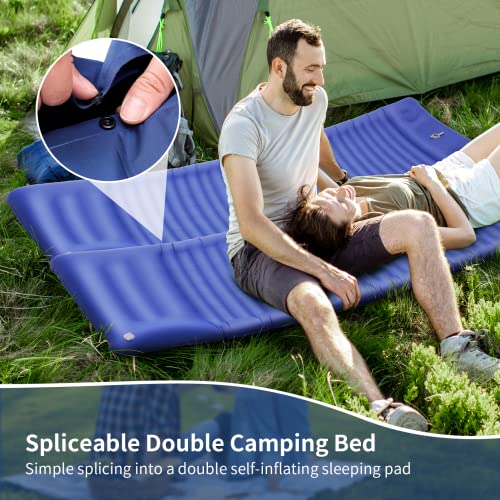Camping Self Inflating Sleeping Pad - Extra Thick 4” Ultralight ＆ Durable Air Mattress, Lightweight, Insulated Mats With Inflatable Pump - Connectable Wide Two-Person Sleep Mat For Backpacking Hiking #TOP4