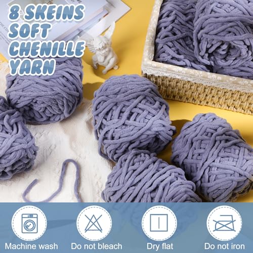Image of Buryeah Chunky Chenille Yarn for Crocheting Soft Thick Fluffy Yarn for Hand Knitting Bulky Velvet Blanket Plush for Weaving DIY Crafts Each 3.5 oz 55 Yards(Light Gray,8 Pack)