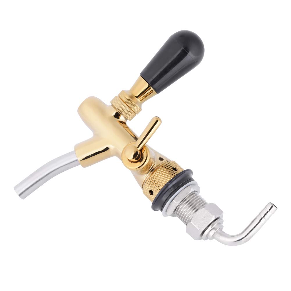 Robinet de Bière Réglable, Acier Inoxydable G5/8 Robinet de Bière Réglable Tige de Tirage Barre de Maison pour Système de Fût de Bière(Or)
