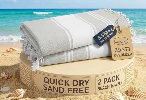 LANE LINEN Extra Large Beach Towels 2 Pack – Oversized 39'x71', Pre-Washed, Quick Dry, Sand-Free & Absorbent Pool Towels, Stylish & Lightweight for Women – Grey