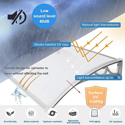 Auvent pour porte d'entrée et terrasse avec toit polycarbonate transparent 60x180 - 5