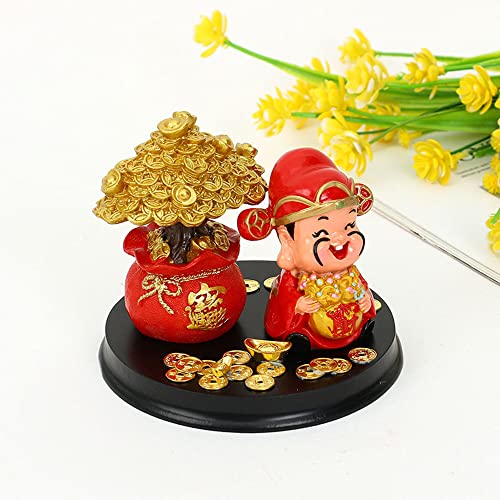 Bonita estatua del Dios de la Riqueza Caishen, árbol del dinero, regalo Feng Shui, figura ideal para atraer riquezas, decoración de escritorio, hogar, oficina, coche