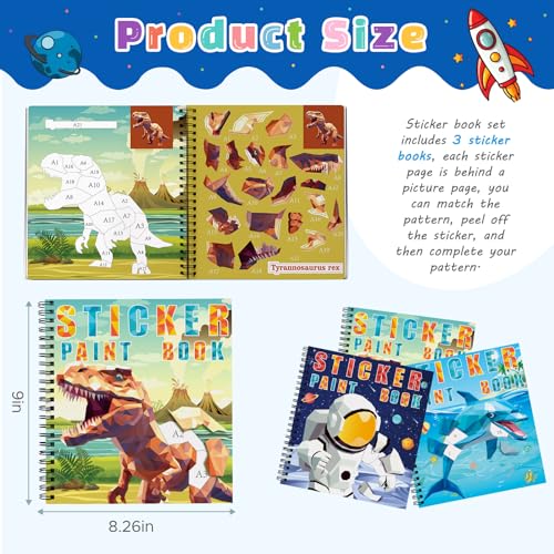 TCJJ 3pcs Sticker Books for Kids Ages 4-8,30 Pictures Boys Sticker Books by Number,Kids Stickers Book for Improve Intelligence,for School&Christmas Gifts - Image 2