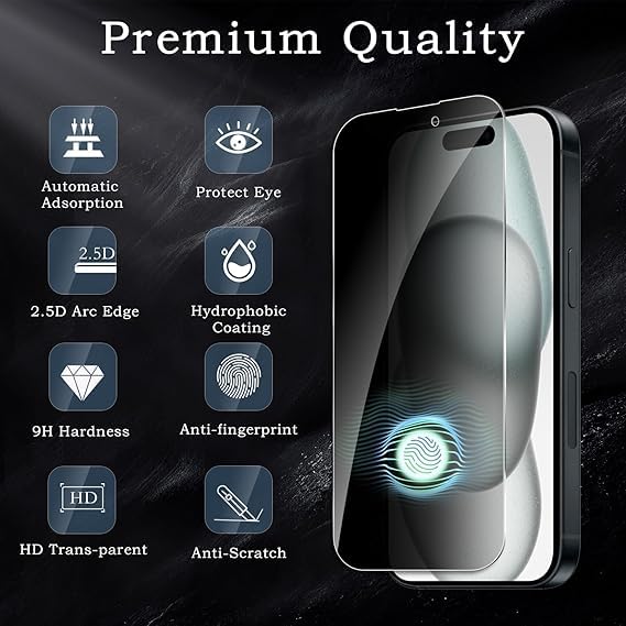 Image of [ 2+2 Pack Privacy Screen Protecor for iPhone 15 Anti-Spy Shatterproof Tempered Glass with Camera Lens Tempered Glass 9H Hardness Bubble Free Anti-Glare Case Friendly