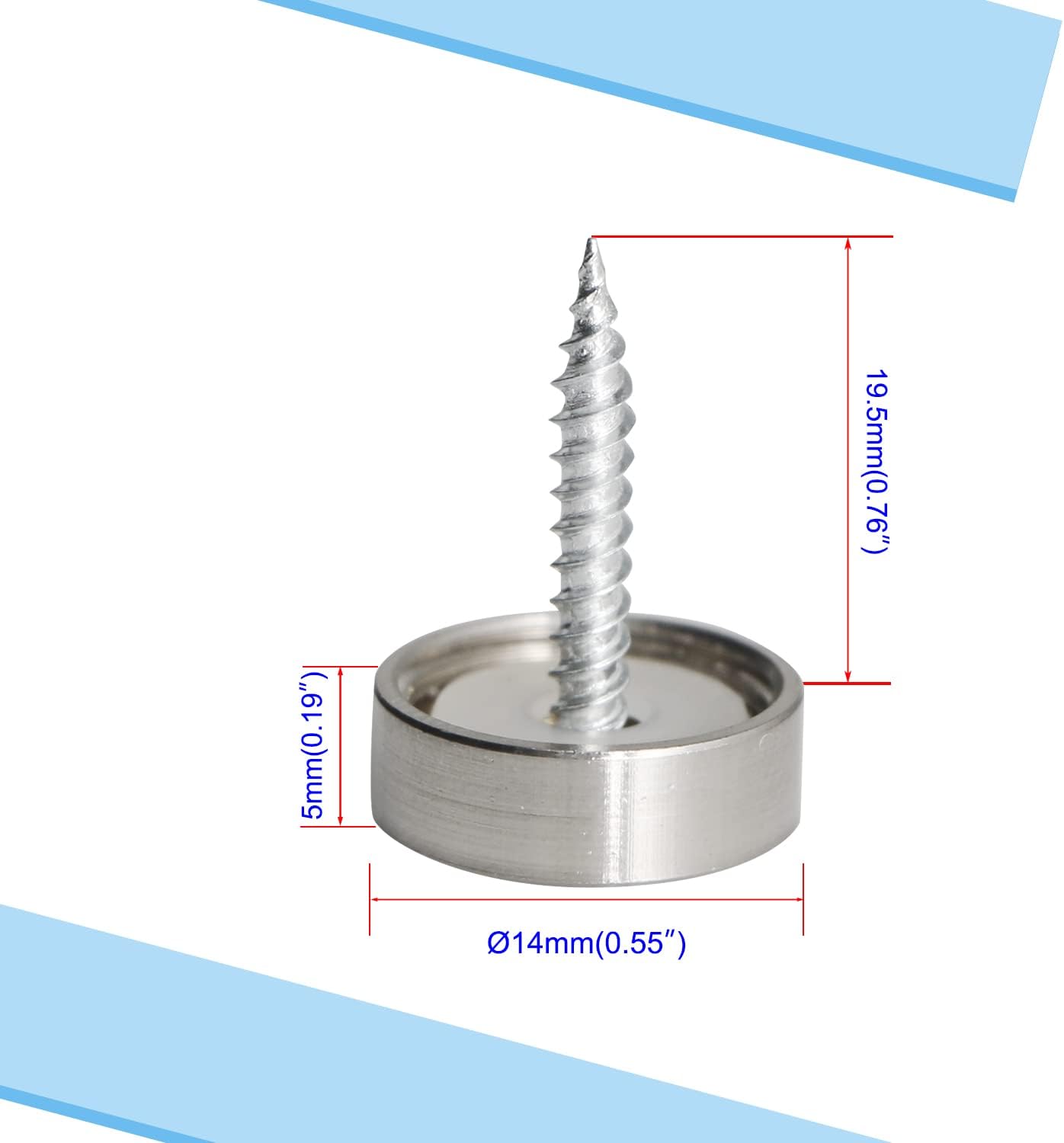 Mirror Screw Cap, Decorative Screws Cover Fasteners for Sign/Advertising Hardware Nails/Construction, Brushed, Silver, 14mm, 1Pcs