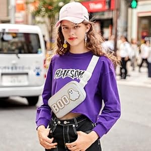 Halloween crossbody bag ghost purse cute spooky gothic boo letter belt bag packs halloween fanny pack halloween gifts for girls women beige  urban country home decor