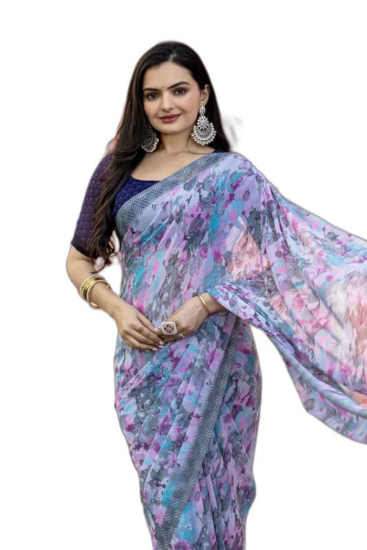 leelavati Printed Bollywood chiffon Saree for Women With Unsticted Blouse Peice (Purple) (LV-CF-1791)-image-28