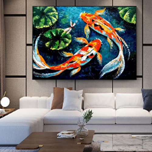 Carpe koi affiche de la chance tableau zen peinture sur toile pour harmoniser votre foyer
