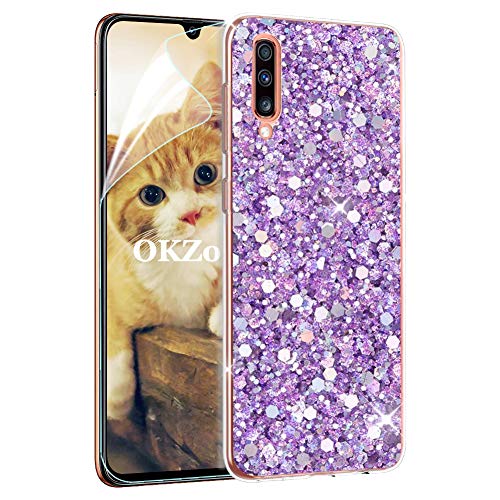 OKZone Cover Samsung Galaxy A70 [con Pellicola Proteggi Schermo], Custodia con Brillantini Ultra Sottile Design Case di Alta qualità in Silicone TPU Bumper Cover per Galaxy A70 (Viola)