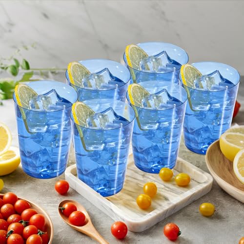 Image of DaYammi 100 Pack Clear Blue Plastic Cups 10 Oz - Heavy Duty Blue Disposable Cups,blue Party cups Disposable Tumblers for Wedding,Birthday,Cocktails & Celebrations Reusable Drinking Glasses