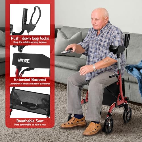 Amoise Premium Rollator Walker With Armrest, Aluminum Upright Walker With 7-Level Height Adjustment For Senior thumb #4