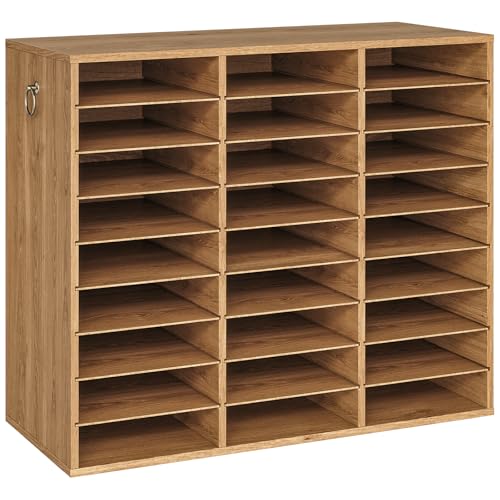HOOBRO Literature Organizer, 27 Compartments Wooden Mail Organizer, Countertop Literature