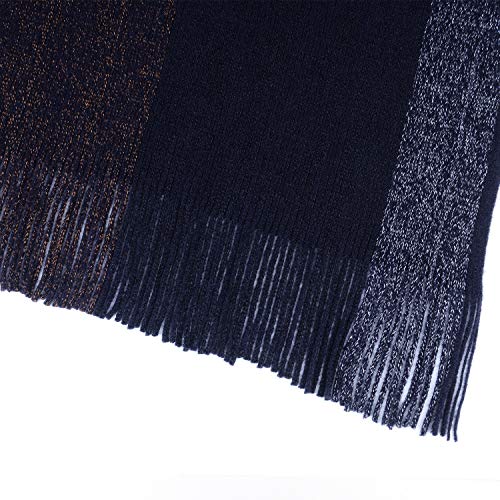 Image of Women's Elegant Knitted Shawl Poncho with Fringed V-Neck Striped Sweater Pullover Cape Gifts for Women Mom